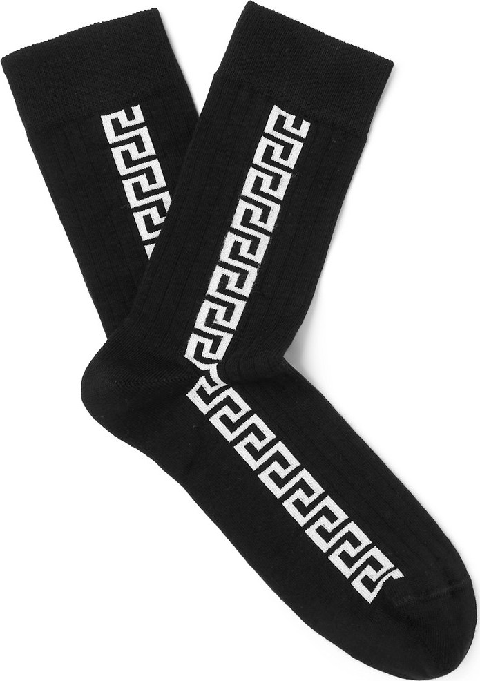 Versace Logo-Jacquard Ribbed Stretch Cotton-Blend Socks