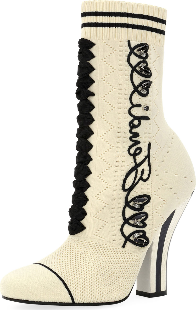 Fendi Embroidered Knit Bootie
