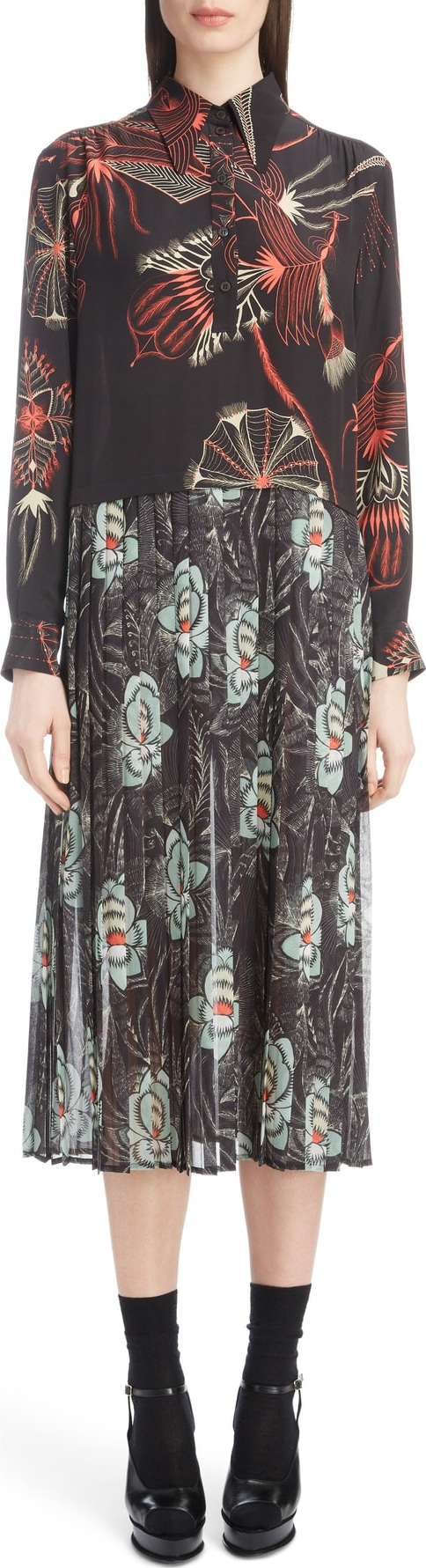 Dries Van Noten Mixed Print Silk Dress