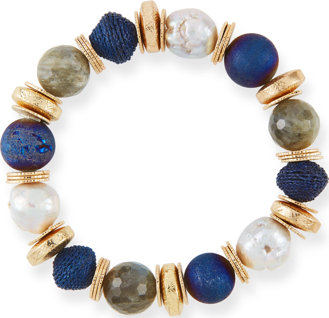 Akola Stone & Disc Stretch Bead  Bracelet