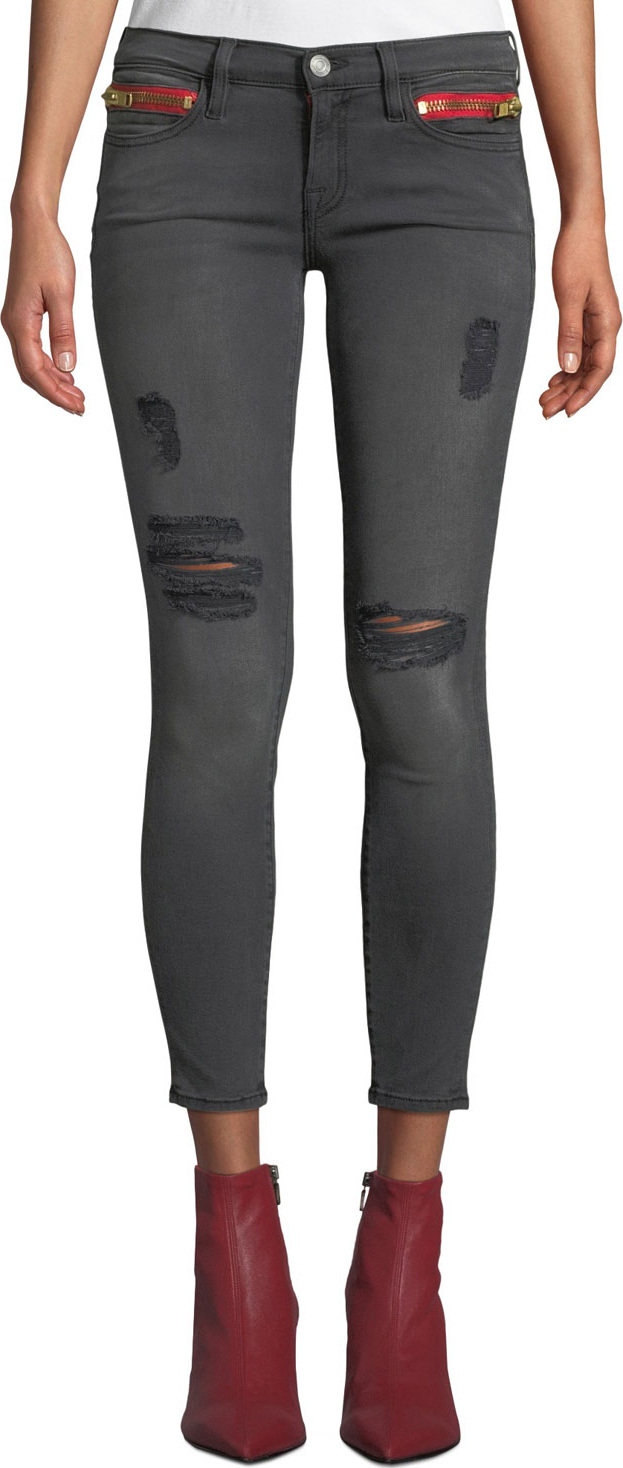 Etienne Marcel Distressed High-Rise Skinny Ankle Jeans with Zipper Details