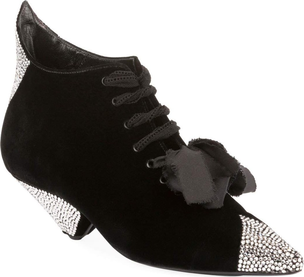 Saint Laurent Blaze Crystal-Embellished Lace-Up Booties