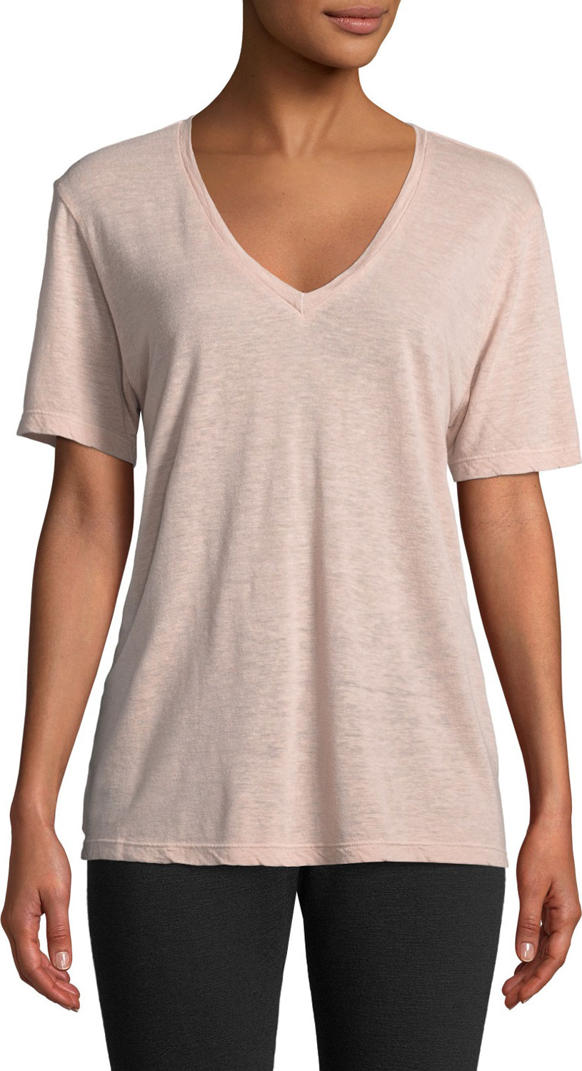 MONROW Oversized Linen V-Neck Tee