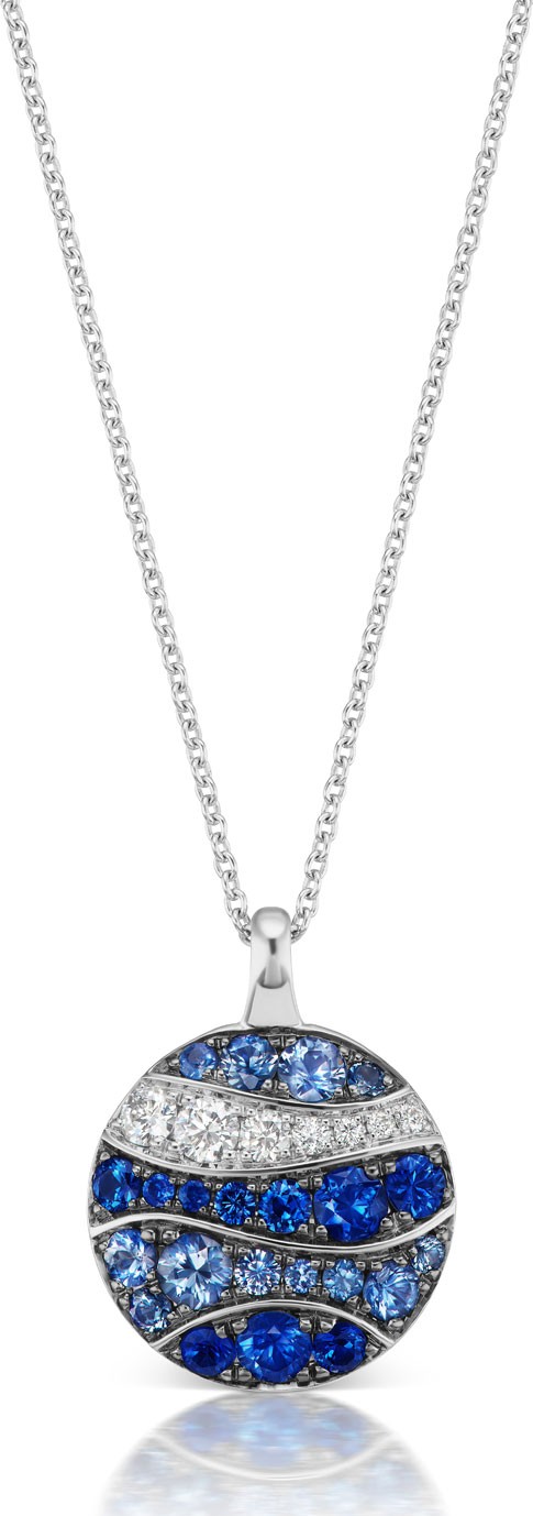 Maria Canale 18k White Gold Sapphire & Diamond Wave Disk Pendant Necklace