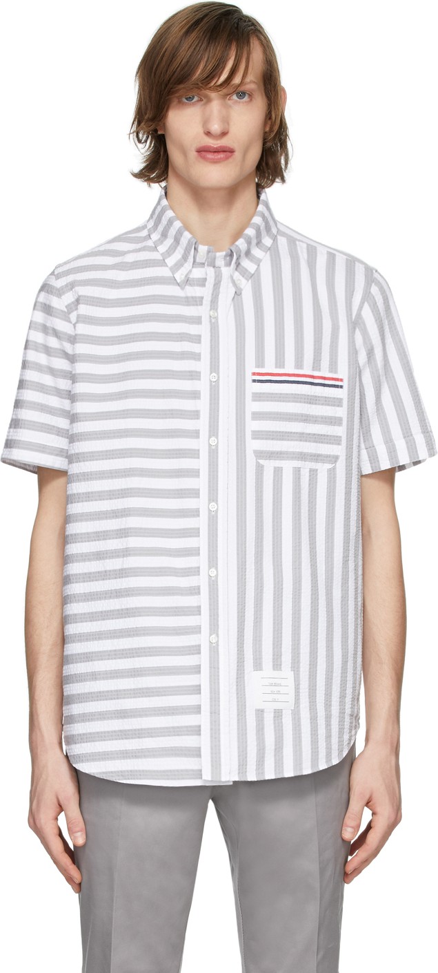 Thom Browne Grey & White University Stripe Shirt