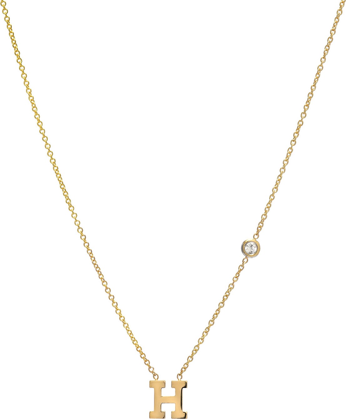 ZOE LEV Personalized Initial & Diamond Bezel Necklace in 14K Yellow Gold