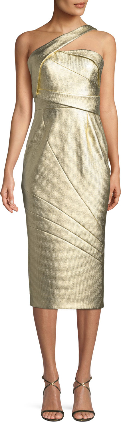 Rubin Singer One-Shoulder Textured Matelasse Cocktail Dress