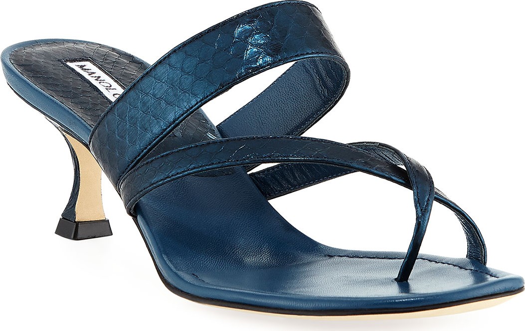 Manolo Blahnik Susa Strappy Snakeskin Thong Sandals