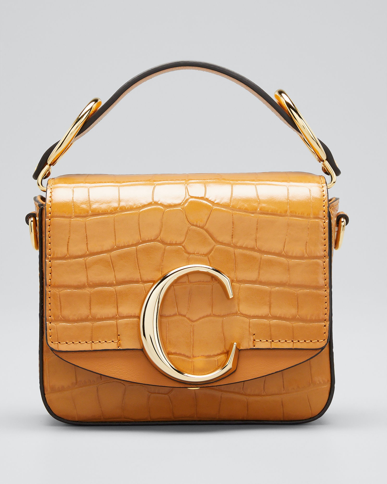 Chloe C Mini Croc-Embossed Calfskin Crossbody Bag