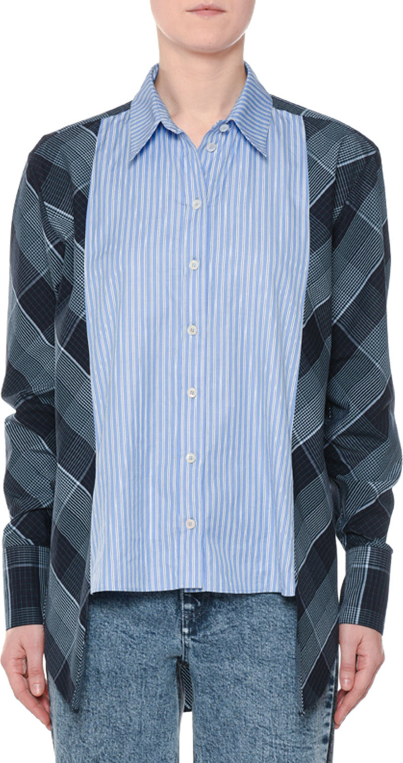 Stella McCartney Plaid & Striped Mixed-Print Button-Down Oxford Shirt