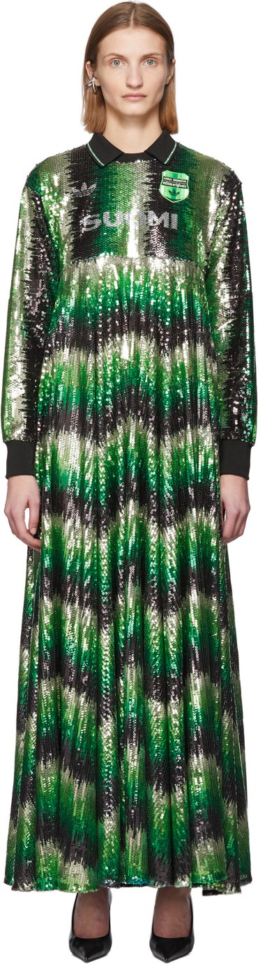 Adidas Originals Green Anna Isoniemi Edition Sequinned Long Dress