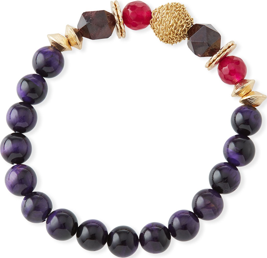 Akola Jade, Tiger's Eye, Bone & Glass Bead Bracelet w/ Accents