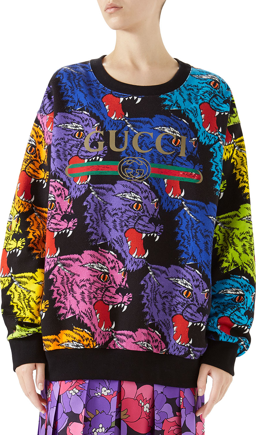 Gucci Multicolor Angry Panther Heavy Felted Cotton Oversized Sweatshirt