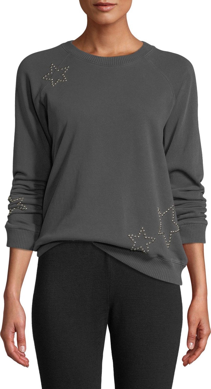 MONROW Vintage Raglan Studded Crewneck Pullover