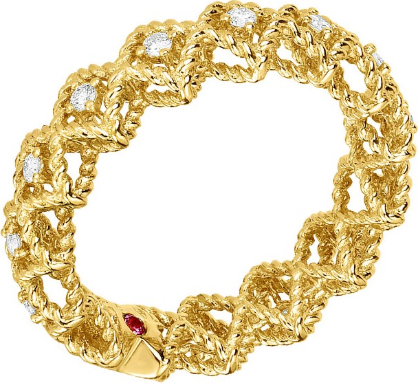 Roberto Coin Barocco Single-Row Diamond Ring in 18K Yellow Gold, Size 6