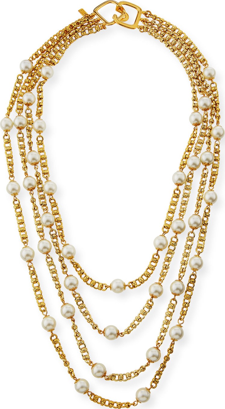 Kenneth Jay Lane Four-Row Pearly Chain Necklace
