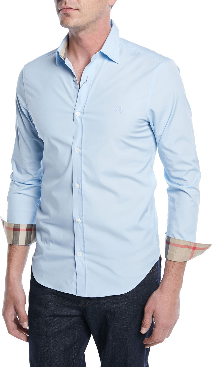 Burberry London England Cambridge Slim-Fit Stretch-Cotton Sport Shirt, Pale Blue