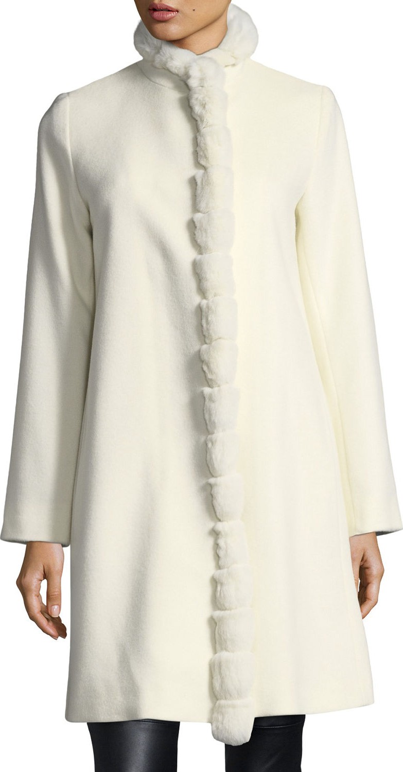 Fleurette Fur-Trimmed Stand-Collar Wool Coat