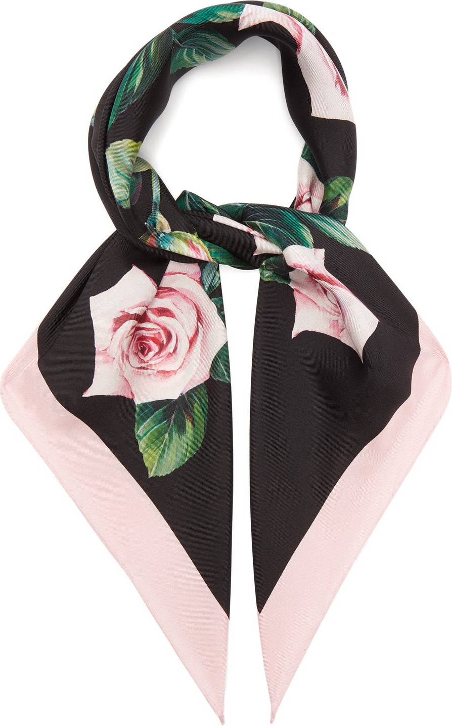 Dolce & Gabbana Rose-print silk-twill scarf
