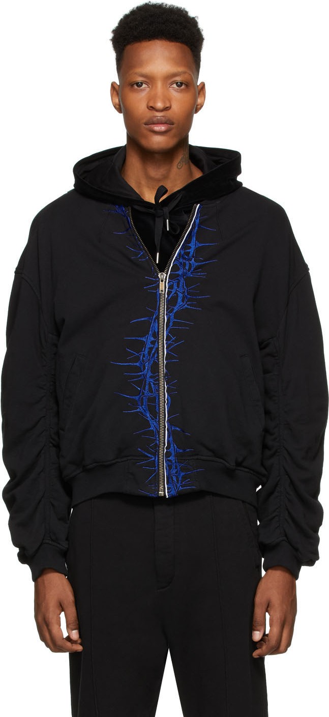 Haider Ackermann SSENSE Exclusive Black & Blue Embroidered Bomber Jacket