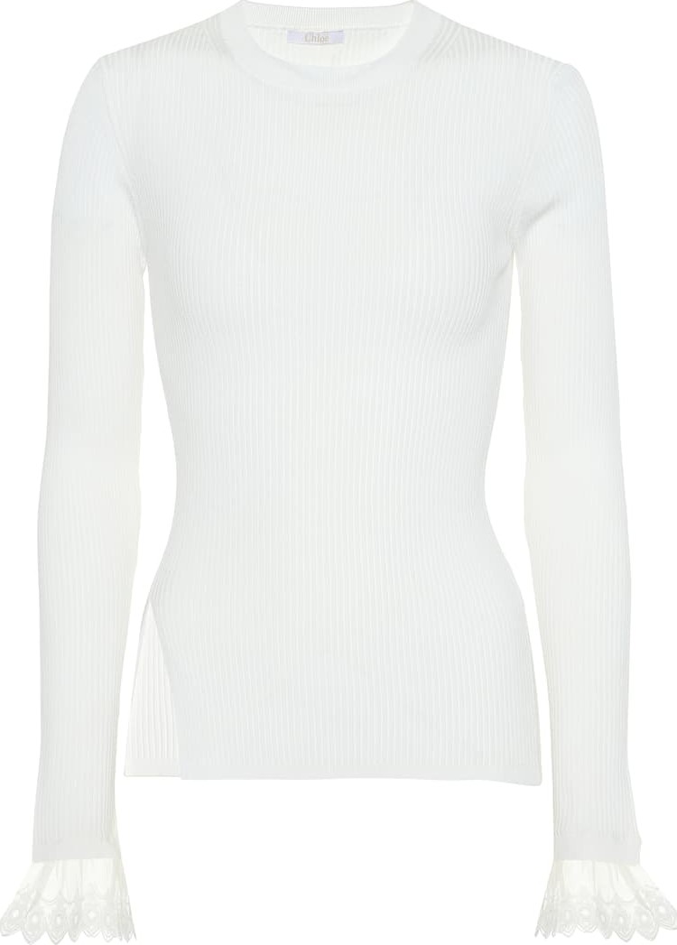 Chloe Organza-trimmed ribbed-knit sweater