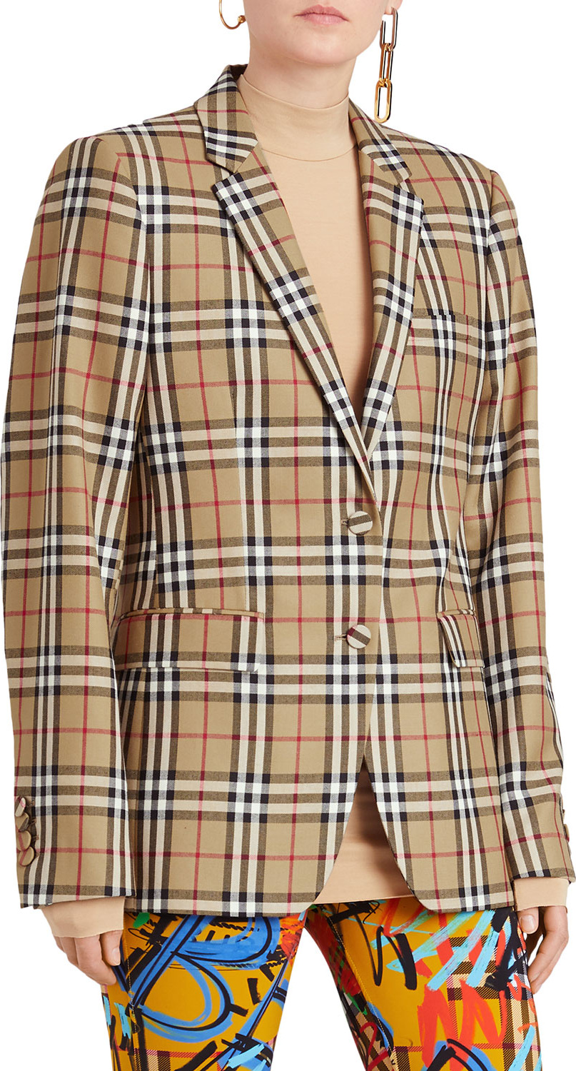 Burberry London England Snowdon Check Wool Two-Button Blazer