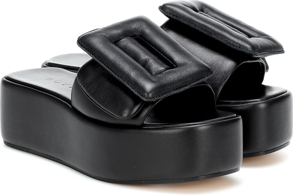BOYY Puffy leather platform slides