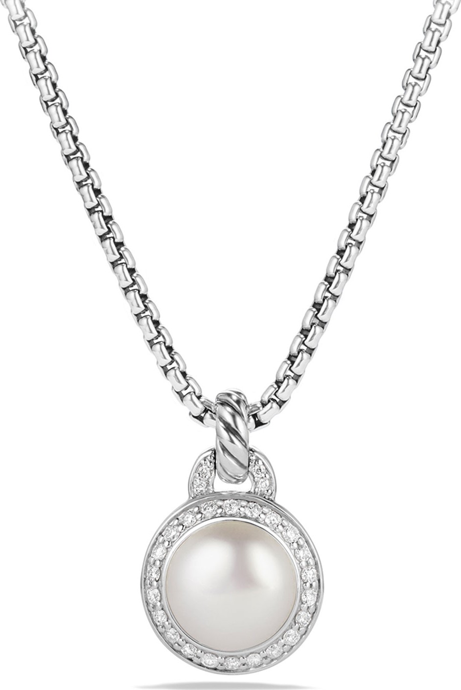 David Yurman Petite Cerise Pearl Pendant Necklace w/Pave Diamonds
