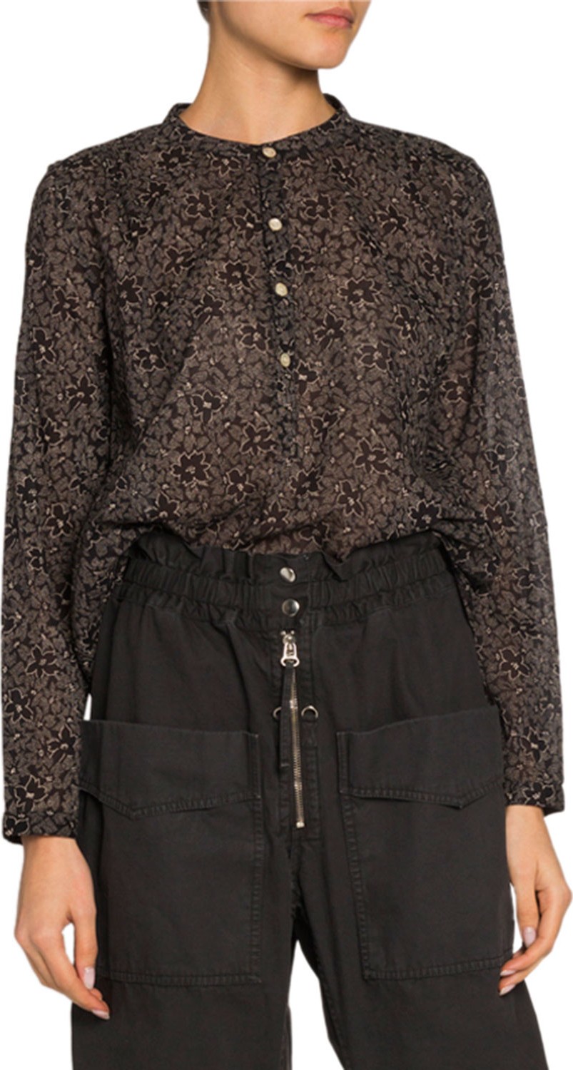 Isabel Marant Etoile Maria Printed Button-Front Long-Sleeve Blouse