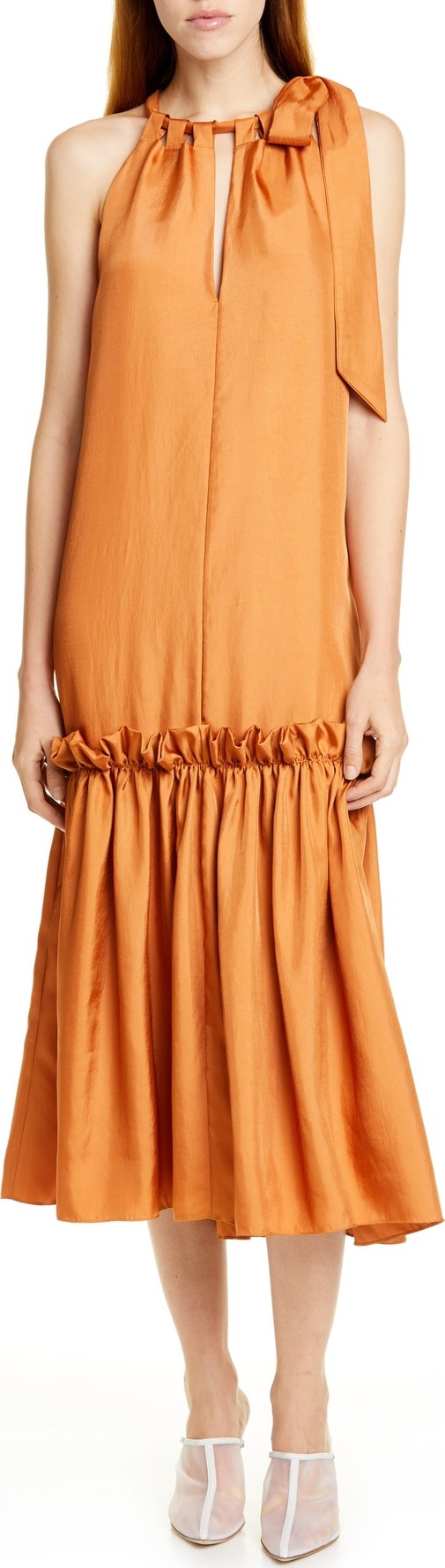 Tibi Mendini Twill Tie Neck Dress
