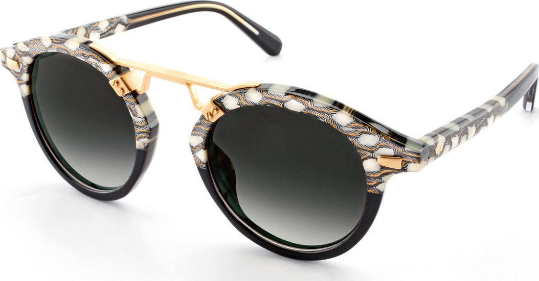 KREWE STL II Two-Tone Round Acetate Sunglasses, Black Pattern