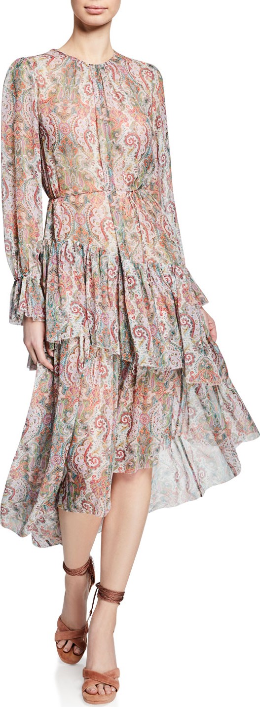 Zimmermann Ninety-Six Lennon Printed Ruffle Tiered Midi Dress