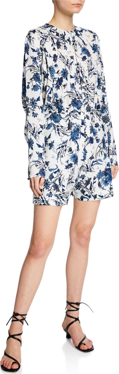 Derek Lam Nightshade Floral Print Long-Sleeve Short Jumpsuit
