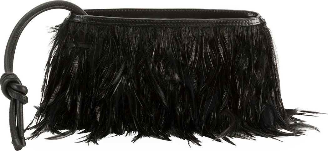 Dries Van Noten Feather Wristlet Clutch Bag
