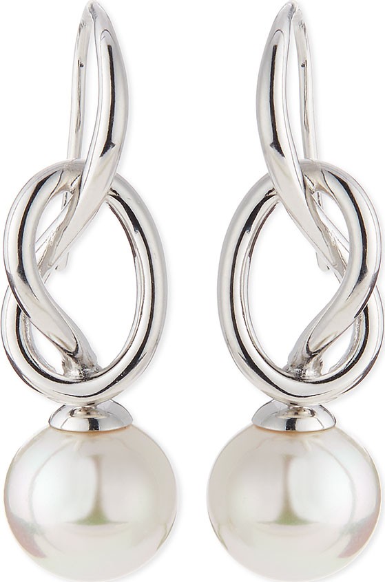 Majorica Pearl-Drop Silver Knot Earrings