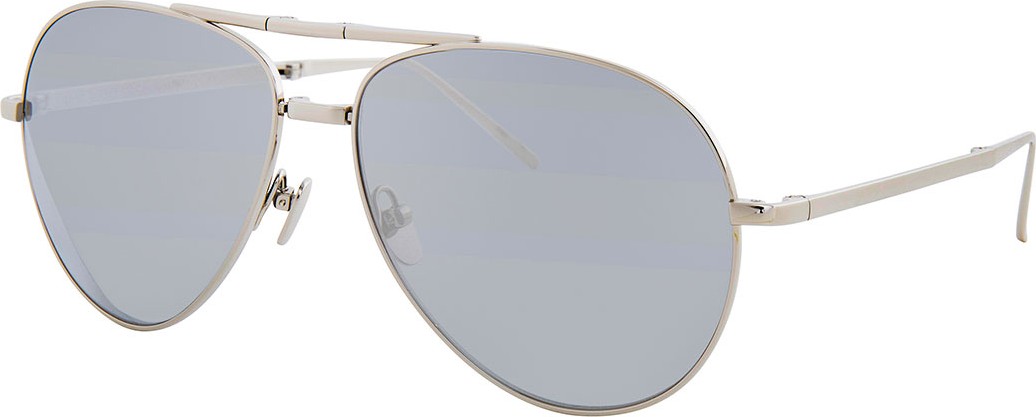 Linda Farrow Foldable Aviator Sunglasses, White Gold