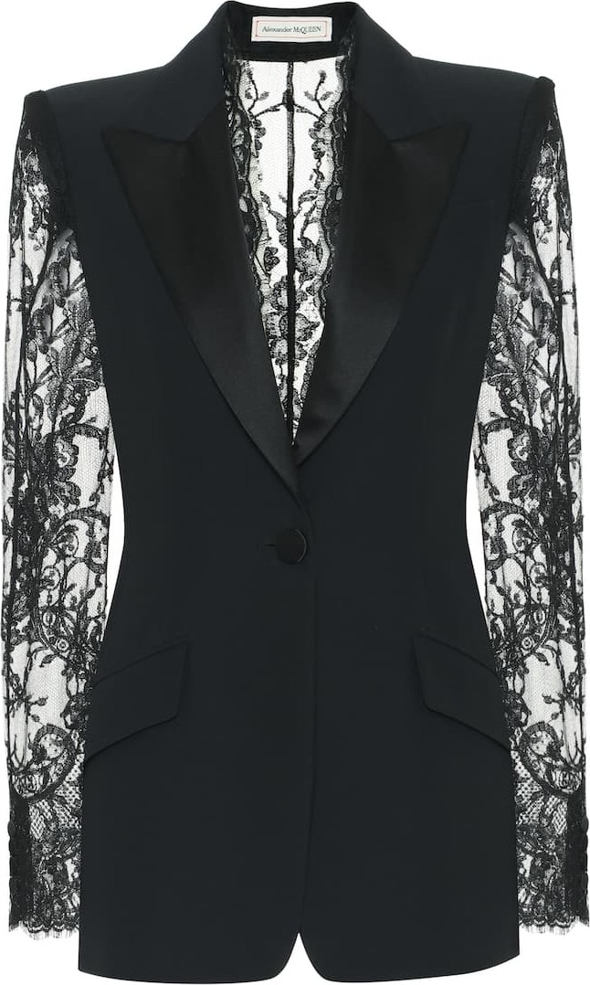 Alexander McQueen Lace-trimmed crêpe blazer