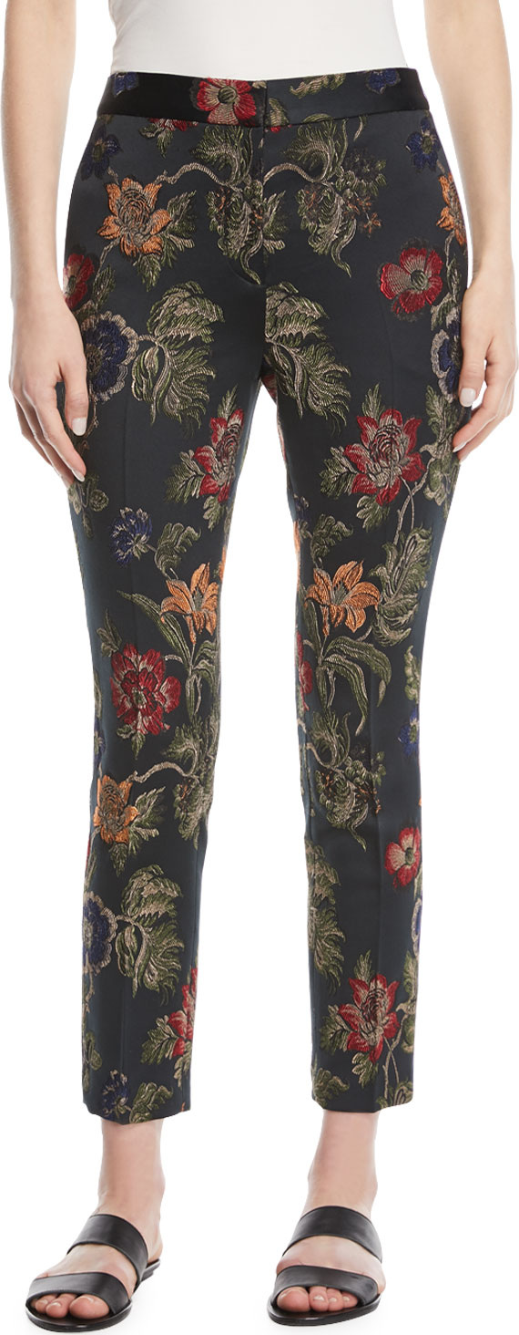 Rosetta Getty Floral-Jacquard Stretch Satin Skinny-Leg Trousers