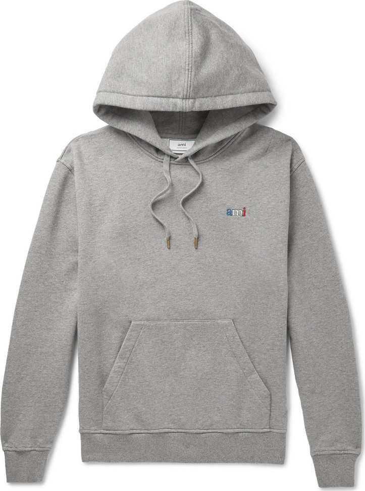 AMI Logo-Embroidered Loopback Cotton-Jersey Hoodie