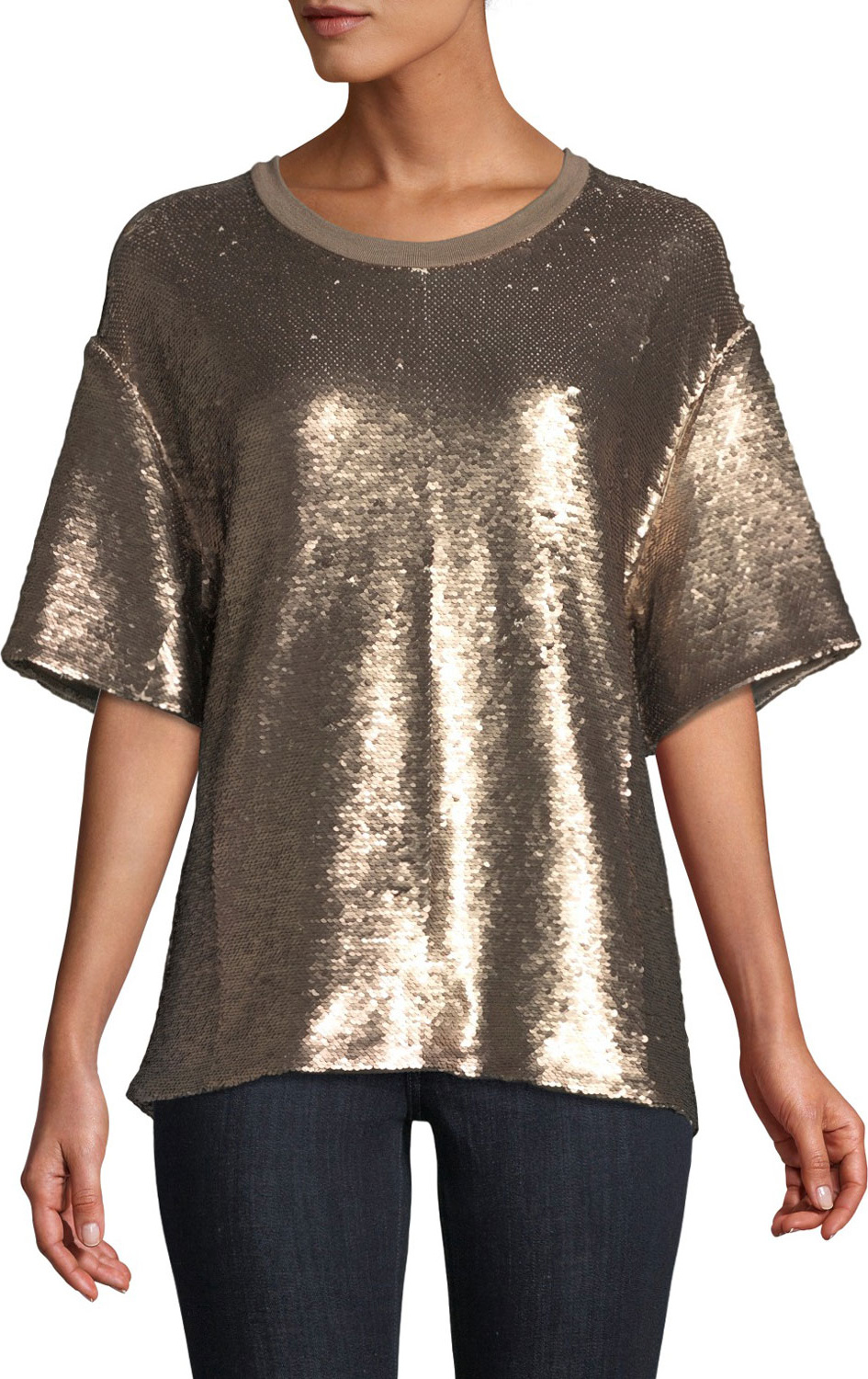 Cinq A Sept Lorena Crewneck Short-Sleeve Sequin Tee