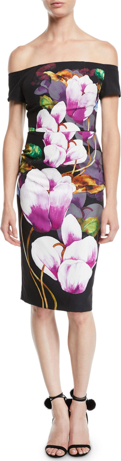 Trina Turk Ruby Off-the-Shoulder Tulip Floral Sheath Dress
