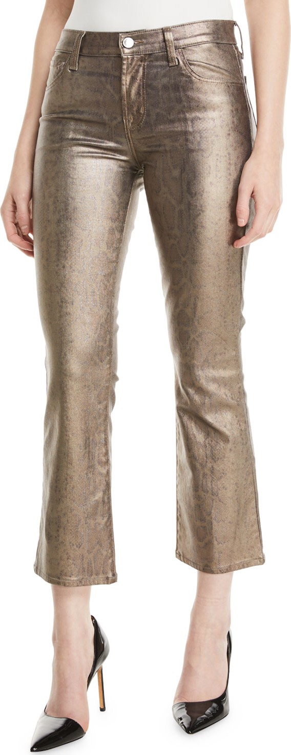 J BRAND Selena Mid-Rise Boot-Cut Metallic Animal-Print Jeans