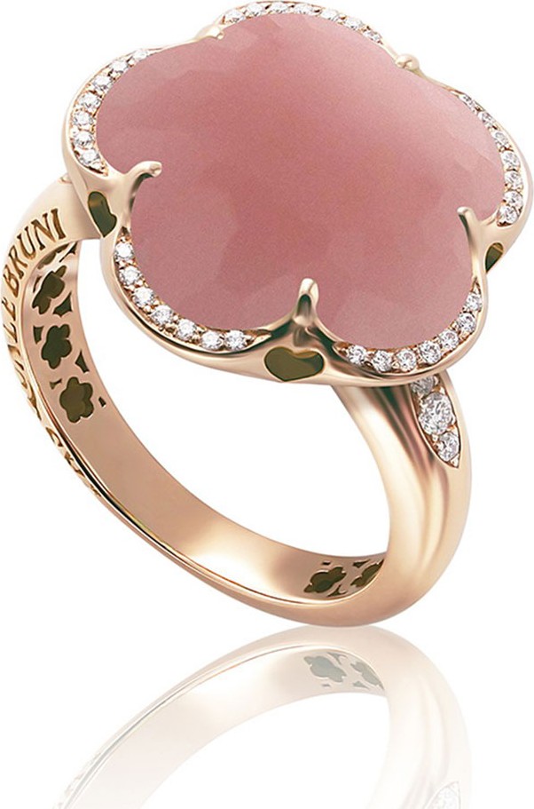 Pasquale Bruni Bon Ton 18k Rose Gold Pink Chalcedony Flower ring w/ Diamonds