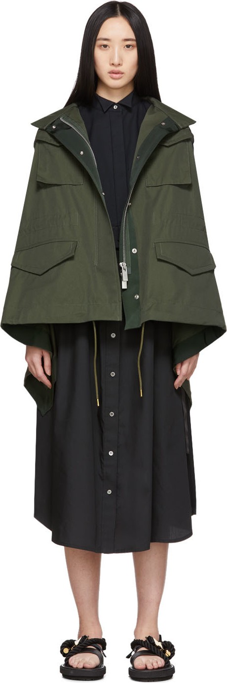 Sacai Khaki & Navy Draped Back Jacket