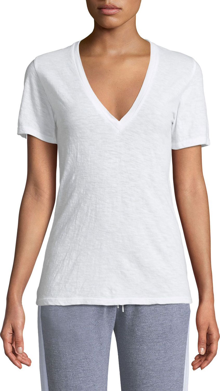 MONROW V-Neck Short-Sleeve Slub Jersey Tee