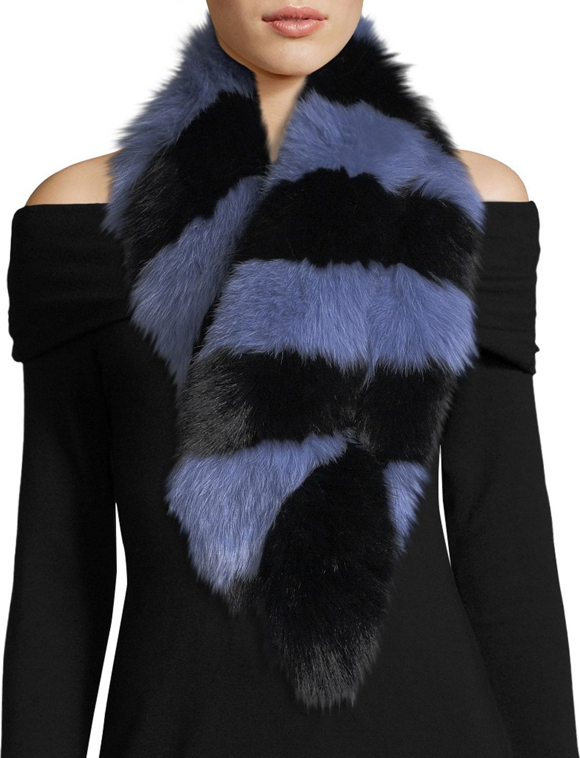Charlotte Simone Popsicle Fur Scarf, Blue/Black