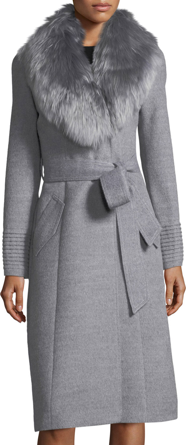 Sentaler Baby Alpaca Belted Long Coat w/ Fur Collar