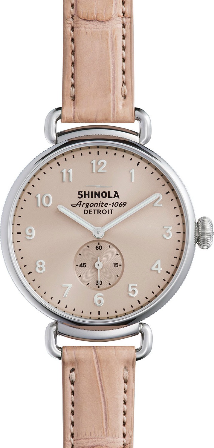 Shinola 38mm Canfield Alligator Strap Watch, Nude Pink/Silver