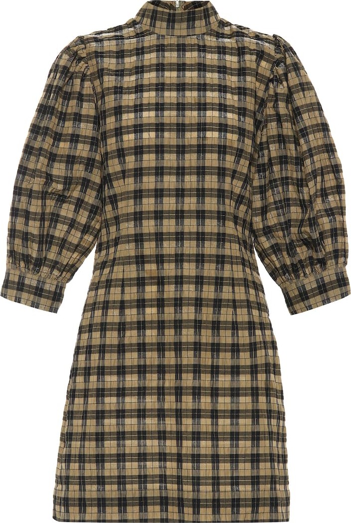 Ganni Checked cotton-blend minidress