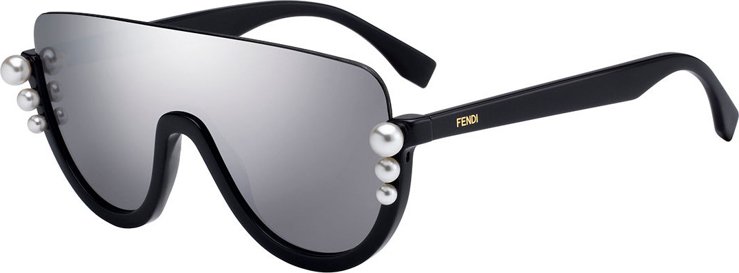 Fendi Semi-Rimless Solid Pane Shield Sunglasses w/ Pearly Beads